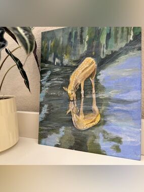 Yellow & Brown Fawn Reflection Painting
